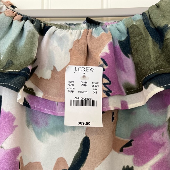 NWT J.Crew Floral Printed Off The Shoulder Ruffle Blouse Sz XS - Picture 4 of 11